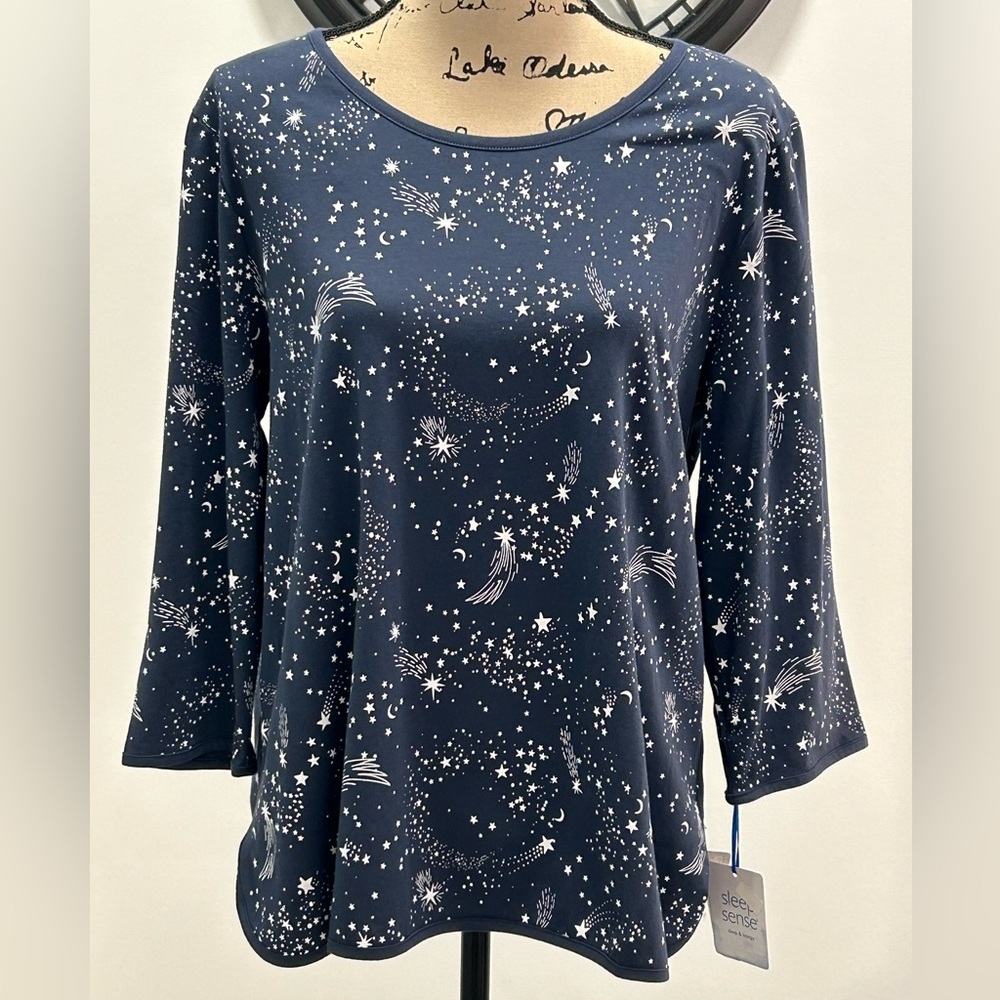 Sleep sense blue with white stars 3/4 sleeve  pajama top large